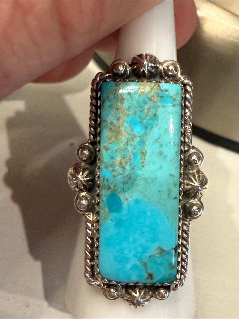 Sterling Silver Turquoise Statement Ring - Size 8